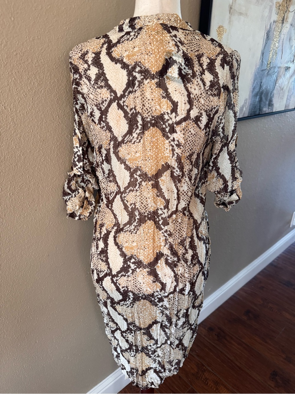 Snake-Print High-Low Button-Front Blouse - Brown - Picture 11 of 12
